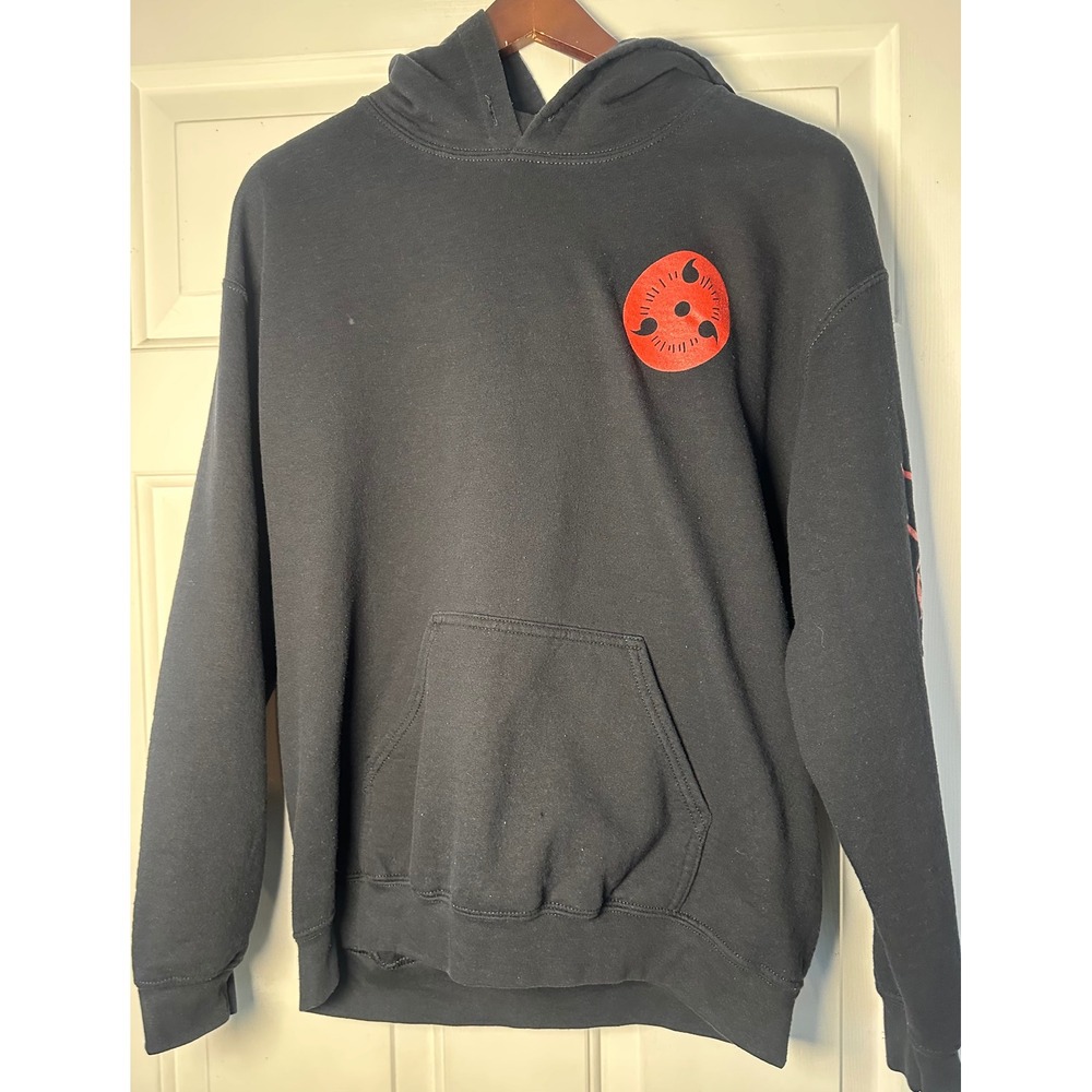 Naruto Shippuden Hoodie Uchiha Sasuke Graphic Black Anime Men's Medium Pullover‎